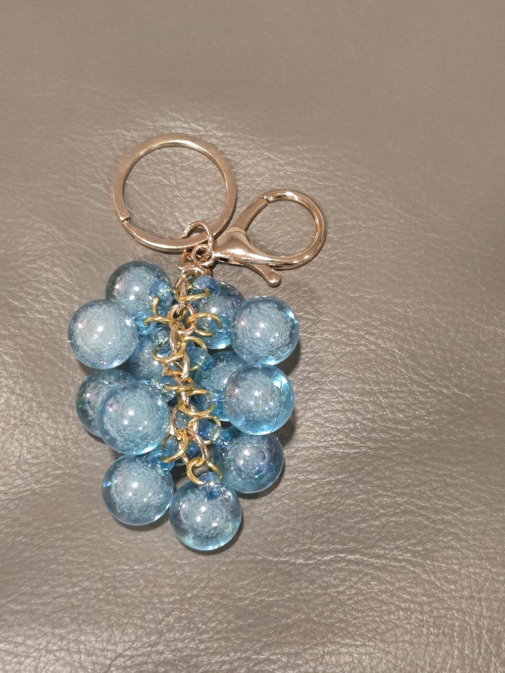 Blue Glass Bead Bag Charm/Keychain with Gold Hardware